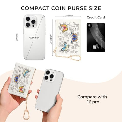 Butterfly Floral Keychain Coin Purse for Women Small Change Pouch - color: Butterfly Floral