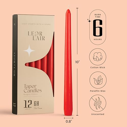 Leor & Lair Red Taper Candles, 12 Pack, 10" Christmas Candlesticks - color: Red