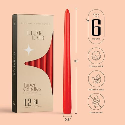Leor & Lair Red Taper Candles, 12 Pack, 10" Christmas Candlesticks - color: Red