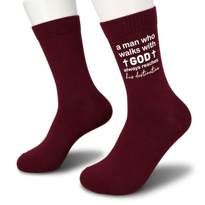 Christian Socks for Men Biblical Gifts for Dads Grandpa Husband - color: Burgundy