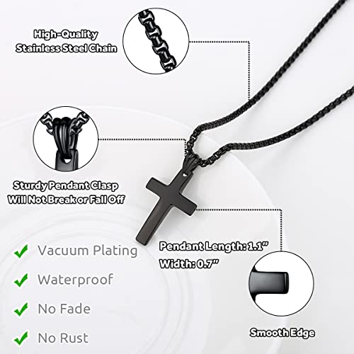 REVEMCN Christian Black Gold Silver Cross Necklace for Boys & Men, 16-22" - color: Black - cambered cross pendant, size: 18 inches