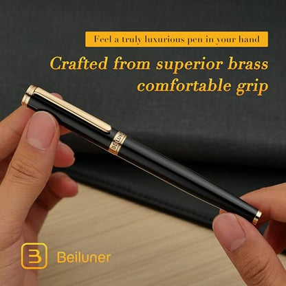 BEILUNER Black Fountain Pen,Stunning Luxury Pens with 24K Gold Accents, Gorgeous 24K Gilded Nib(Extra Fine), Fancy Pen Gift for Men&Women -Ink Converter-Elegant, Reliable,Christmas Presents, Nice Pen - color: Black&Gold, style: Extra Fine Nib