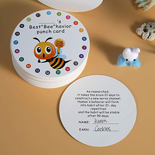 Punch Cards 100 Pack 3.9" Round Reward Punch Cards for Classroom w/Puncher - size: 3.9 IN Bee