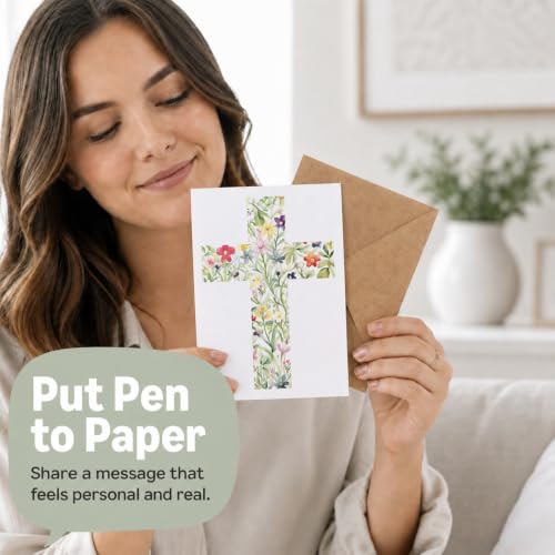 Easter Multipack Card Set, Religious Cards Pack of 6 - Thank You, Confirmation, Christening, Baptism, Sympathy - Floral Cross Design - Luxury Multi-pack of Six, Blank Inside with Premium Envelopes