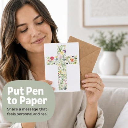 Easter Multipack Card Set, Religious Cards Pack of 6 - Thank You, Confirmation, Christening, Baptism, Sympathy - Floral Cross Design - Luxury Multi-pack of Six, Blank Inside with Premium Envelopes