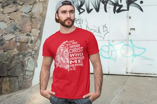 shop4ever I Can Do All Things Through Christ Philippians 4:13 T-Shirt - color: Red, size: 5X-Large