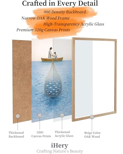 iHery 12x16in Miraculous Catch of Fish Framed Christian Wall Art - color: OAK Framed Fish, size: 16"L x 12"W