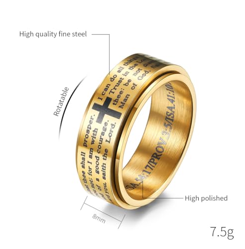 Cross Fidget Anxiety Worry Spinner Rings Stainless Steel I Can Do Bible Prayer Amen High Polished Bands Silver, Size 6 - color: i can do, gold