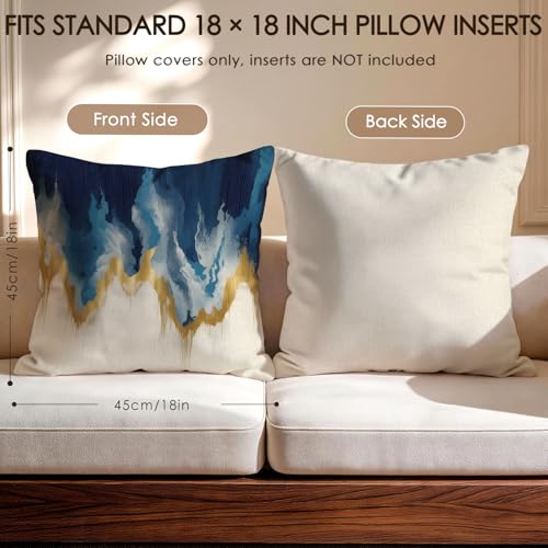 OBSEDE Blue Gold Abstract Art Modern Throw Pillow Covers 18 x 18 Set of 4 - color: Blue and Gold Abstract Art, size: 18" x 18" (Pack of 4)