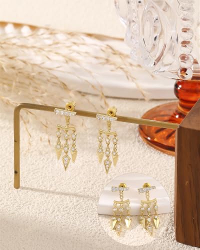 Dangle Gold Earrings for Women Trendy Triple Huggie Chain Earrings - color: Gold 7