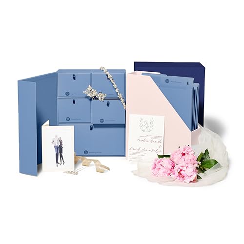 Savor | Deluxe Wedding Keepsake Box with 52 Labels, 6 Drawers, and 8 Vertical Files | Acid-Free Memory Organizer for Wedding Day, Bridal Shower & Anniversary (Blue, No Customization) - color: Something Blue, size: No Customization