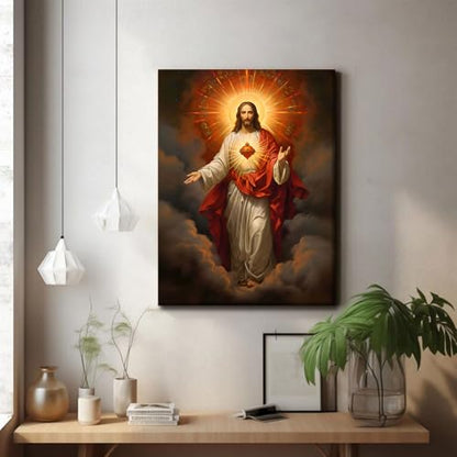 RJETZMU Sacred Heart of Jesus Canvas Wall Art, Gallery Wrapped Print, 16x24 - color: Jesus Red Heart, size: 24"L x 16"W
