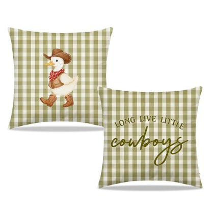 Dibor Western Cowboy Duck Nursery Throw Pillow Covers 18x18 Set of 2 - color: Cowboys