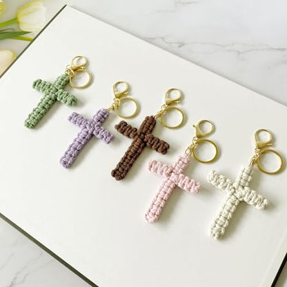 Pingyongchang Handmade Weave Cross Keychain Boho Macrame Jesus Christian Charm Keychain for Women Men - color: Green