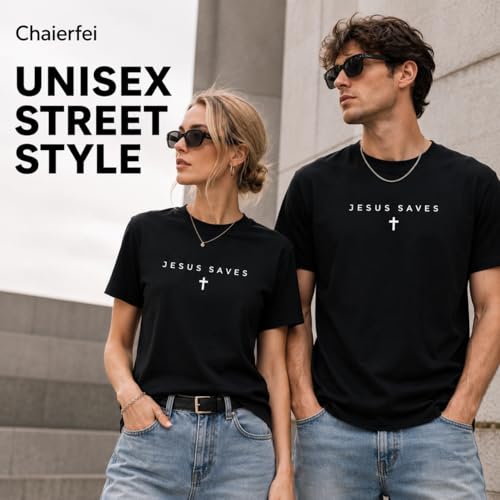 Christian Jesus Saves Cross T Shirt Subtle Minimal Religious Faith Tee Bible Verse Scripture Christian Clothing Unisex - color: Black, size: X-Large