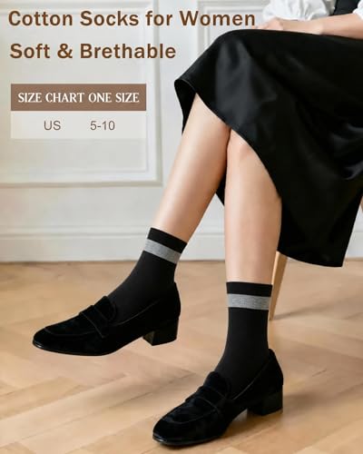 6 Pairs Crew Socks for Women, Soft Cute Funny Cotton Socks - color: Nocturne Melody