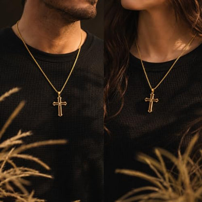 14K Gold Plated Wood Cross Necklace for Men Christian Pendant Jewelry - color: A04-Cross