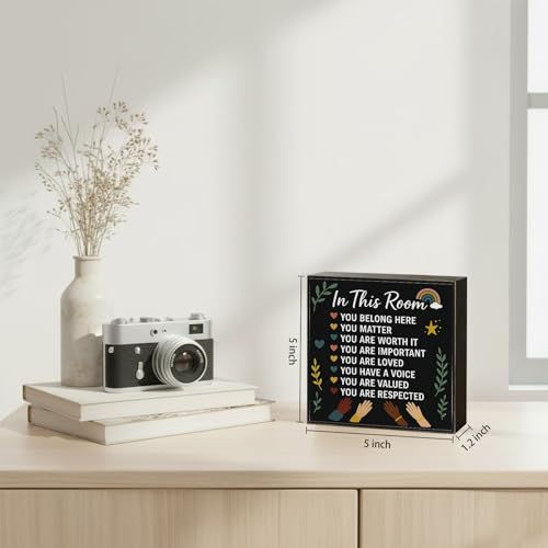 In This Room You Belong Here Watercolor Wood Box Sign, Black - color: Black-006