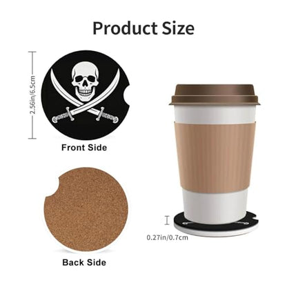 Skull 2 Pack Car Cup Holder Coasters Ceramic Drink Coasters - color: Black