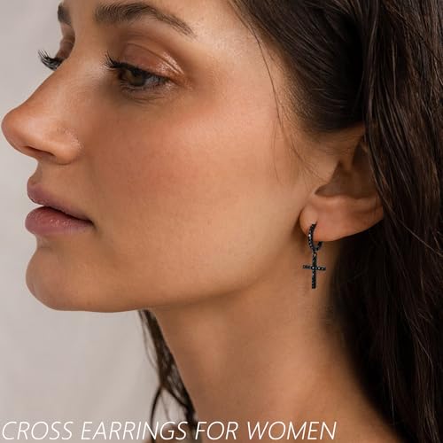 Me&Hz Cross Dangle Earrings for Women Men Cross Huggie Hoop Earrings - color: Black
