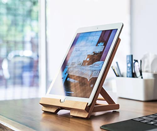 Bamboo Tablet Stand Holder Adjustable Folding Wood iPad Stand with Chargeable Hole for Desk iPad Cooking Stand - style: A Tablet Stand