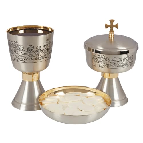 CBCS Gold Plated Brass Chalice & Paten, 16-Ounce, Last Supper - color: Last Supper