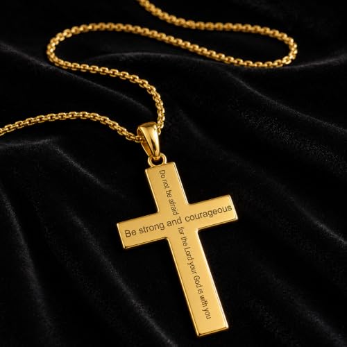 14K Gold Plated Wood Cross Necklace for Men Christian Pendant Jewelry - color: A05-Cross