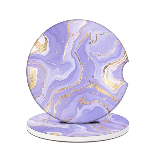Cup Holders Car Coasters - Purple Marble Absorbent Ceramic Coaster, Drink Cup Holder Coasters, Auto Accessories for Women & Men, Pack of 2 - color: Purple Marble