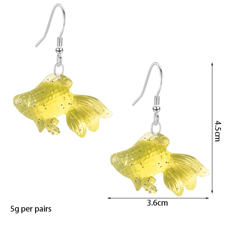 Anmpab Beach Funny Cute Goldfish Dangle Drop Earrings Lovely Resin Transparent Fish Earrings for Women - color: Yellow