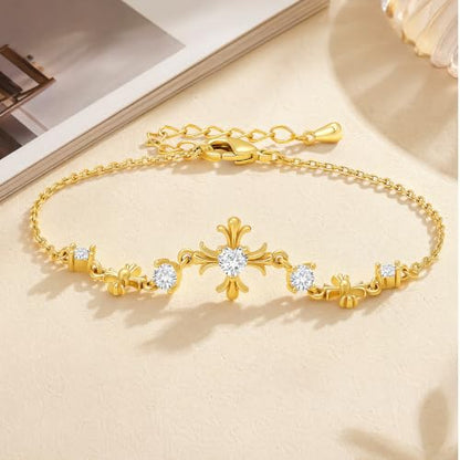 Cicy Bell Cross Bracelets For Women 24k Gold Plated Cubic Zirconia Bracelet - color: Gold-B