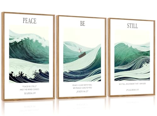IARTTOP Peace Be Still Bible Verse Wall Art Jesus Calms Storm Wall Decor - color: Scripture Ocean Waves Canvas Wall Art, size: 24"L x 36"W