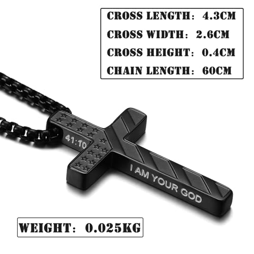 RWQIAN American Flag Cross Necklace for Men,Stainless Steel Bible Verse Cross Pendant Mens Chain,Crucifix Necklace for Christians Teen Baptism Gift Ideas Catholic Men Cool Stuff Personalized Gifts - color: Black, style: Proverbs 4:23