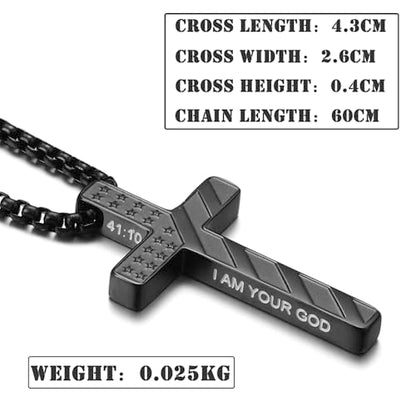 RWQIAN American Flag Cross Necklace for Men,Stainless Steel Bible Verse Cross Pendant Mens Chain,Crucifix Necklace for Christians Teen Baptism Gift Ideas Catholic Men Cool Stuff Personalized Gifts - color: Black, style: Proverbs 4:23