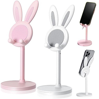 Kathfly 2 Pack Cute Phone Stand for Desk, Pink and White, Rabbit - color: Pink and White, style: Rabbit