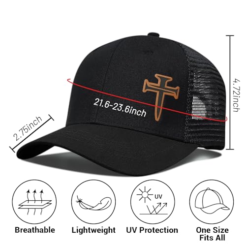 3D Embroidered Christian Hat for Men & Women, Jesus Faith Cross Hat, Religious Gifts for Christians Clothes - color: Leather - Black