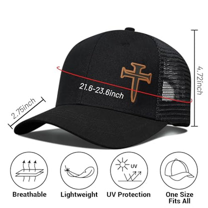 3D Embroidered Christian Hat for Men & Women, Jesus Faith Cross Hat, Religious Gifts for Christians Clothes - color: Leather - Black