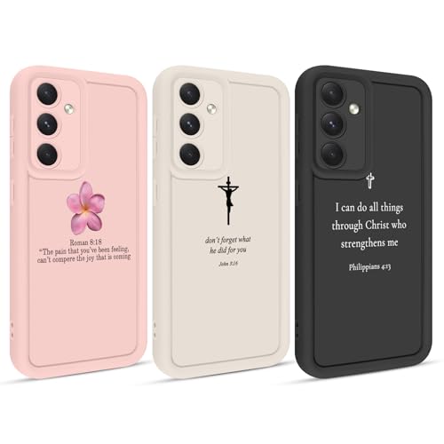 3 Pack Cute Pink Flower Christian Bible Verse Phone Case for Samsung Galaxy A16 5G 6.7", Simple Jesus Quote Religious Cross Design Cover Artistic Soft TPU Protective Cover for Girls Women - color: Bible Verse, size: for Samsung Galaxy A16 5G