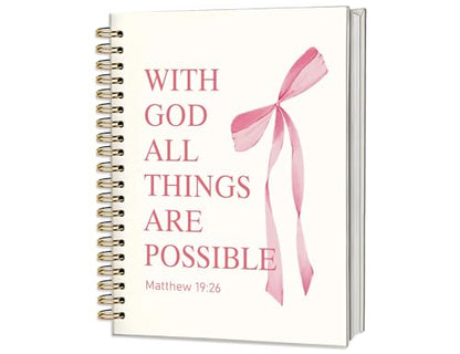 Pink Bow Notebook Bible Study Journal for Girls - color: (Pink) Matthew 19:26