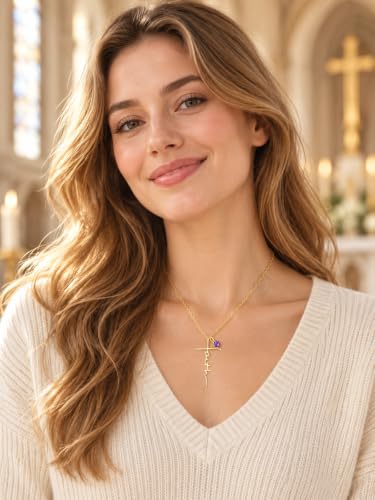 Faith Necklace White/Rose/Gold Birthday Gifts for Wife Her - color: 14K Gold-02-February