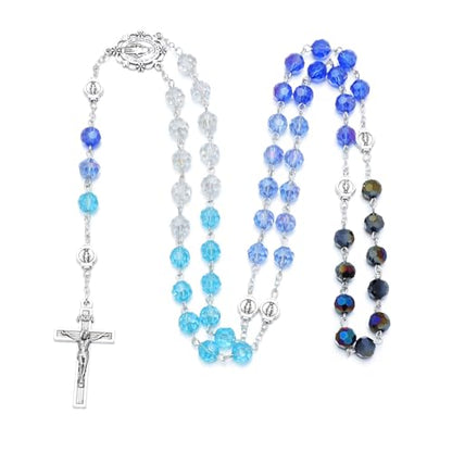 KOMI Crystal Rosary Beads with Jesus Crucifix, Catholic Necklace for Women First Communion Rosarios Wedding Rosary with Velvet Bag - style: 8MM-A