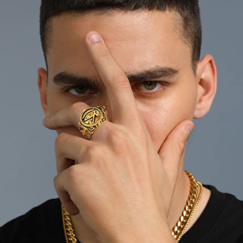 ChainsProMax Can Engrave Men Ancient Egyptian Eye of Ra Ankh Cross Ring, Size #7-#14, Stainless Steel/Gold Plated/Black (Send Gift Box) - color: Engrave-Eye of Ra-golden