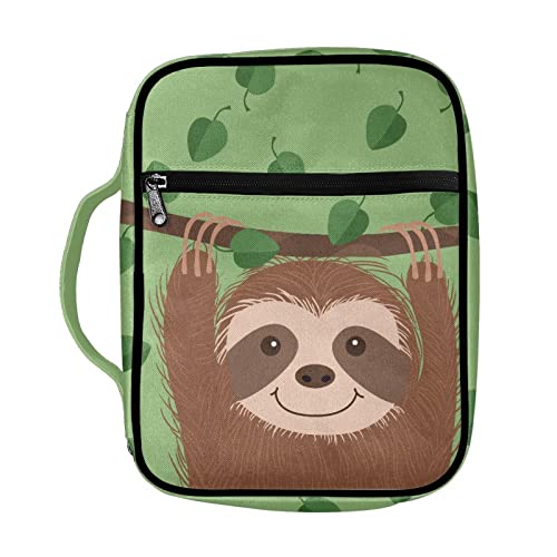 Coldinair Lovely Sloth Print Bible Cover for Women Teens Kids Boys Girls,Cute Carrying Book Case Church Bag Bible Protective with Handle and Zippered Pocket - color: Cartoon Sloth