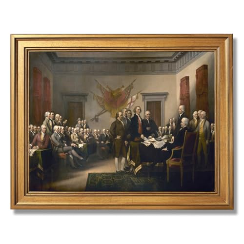 Gold Framed Signing of the United States Constitution by Howard Chandler Christy Canvas Wall Art Oil Paintings Reproduction Poster Print American History Artwork for Home Office Decor 12x16inch - color: Signing - Gold Frame, size: 12"L x 16"W
