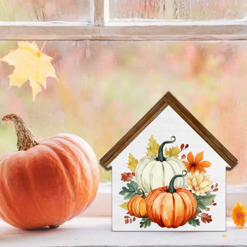 Pumpkin Decor Fall Pumpkins House Shaped Wood Block Sign - color: Pumpkins