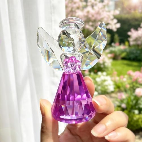 3'' Purple Crystal Guardian Angel Figurine Art Glass Angel Gifts For Women - style: Purple Angel