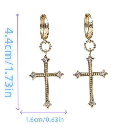 18K Gold Plated, Dangle Earrings for Women, Flower/Heart Drop earrings, Hypoallergenic Cubic Zirconia Earrings, Lightweight, Party, gold earrings, Jewelry for Gifts, Fashion - style: OBS7521-Cross