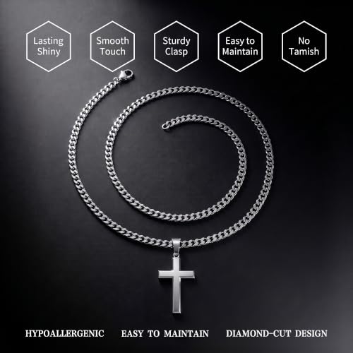 Cross Necklace for Men,6MM Stainless Steel Cuban Link Chain Necklace