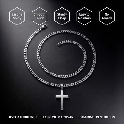 Cross Necklace for Men,6MM Stainless Steel Cuban Link Chain Necklace