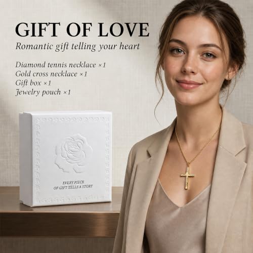 LOKOZ Cross Necklace for Women, Tennis Necklace, Gifts for Women - color: Layered Necklace - Cross 1 - Gold