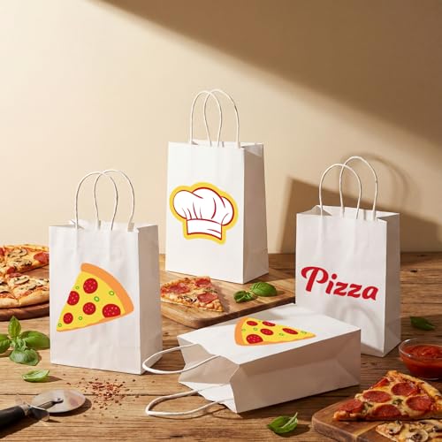 Weekgrat 18 Pcs Pizza Party Themed Bags with Handles 3 Styles Double Side Print Snack Candy Gift Bag for Pizza Party Decor Supplies - style: Pizza